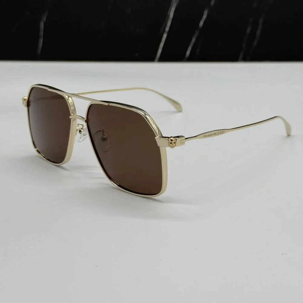 NEW AM0372S 002 ALEXANDER MCQUEEN GOLD PILOT UNISEX SUNGLASSES